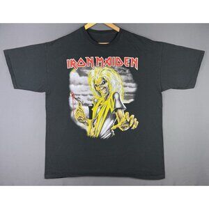 Vintage Y2K Iron Maiden Band Tee Skeleton Skull Rock Metal Black 2XL Art Concert